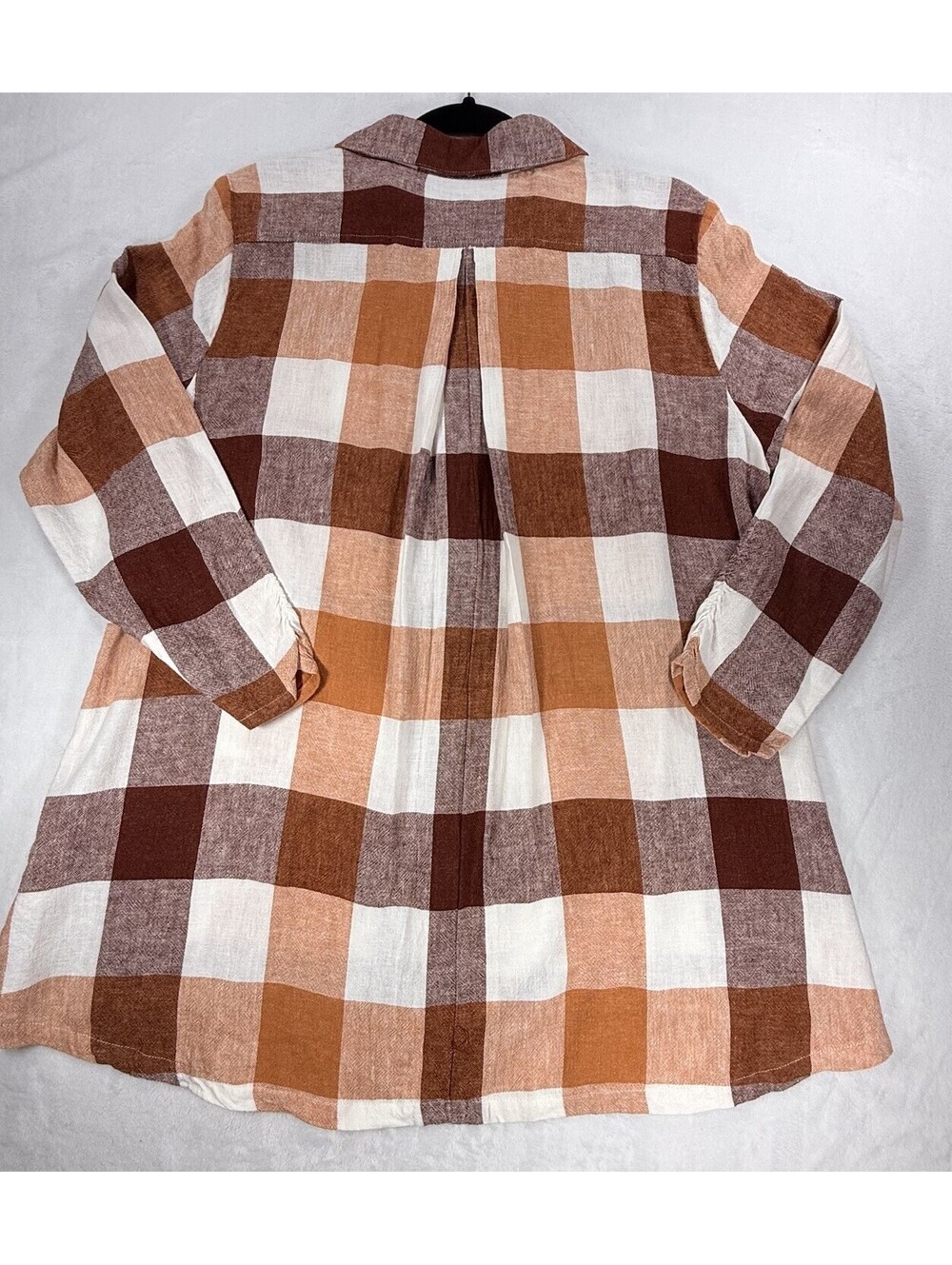 Soft Surroundings XL Linen Blend Plaid Tunic Shirt Rust Brown Button Front - Picture 5 of 13